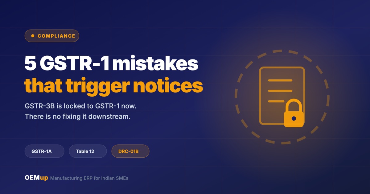 5 GSTR-1 mistakes that trigger GST notices in 2026 - hard-locked GSTR-3B, GSTR-1A, Table 12 HSN summary and DRC-01B